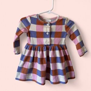 6-12M Girls Hanna Andersson Picnic Plaid Ribbed Knit Long Sleeve Dress